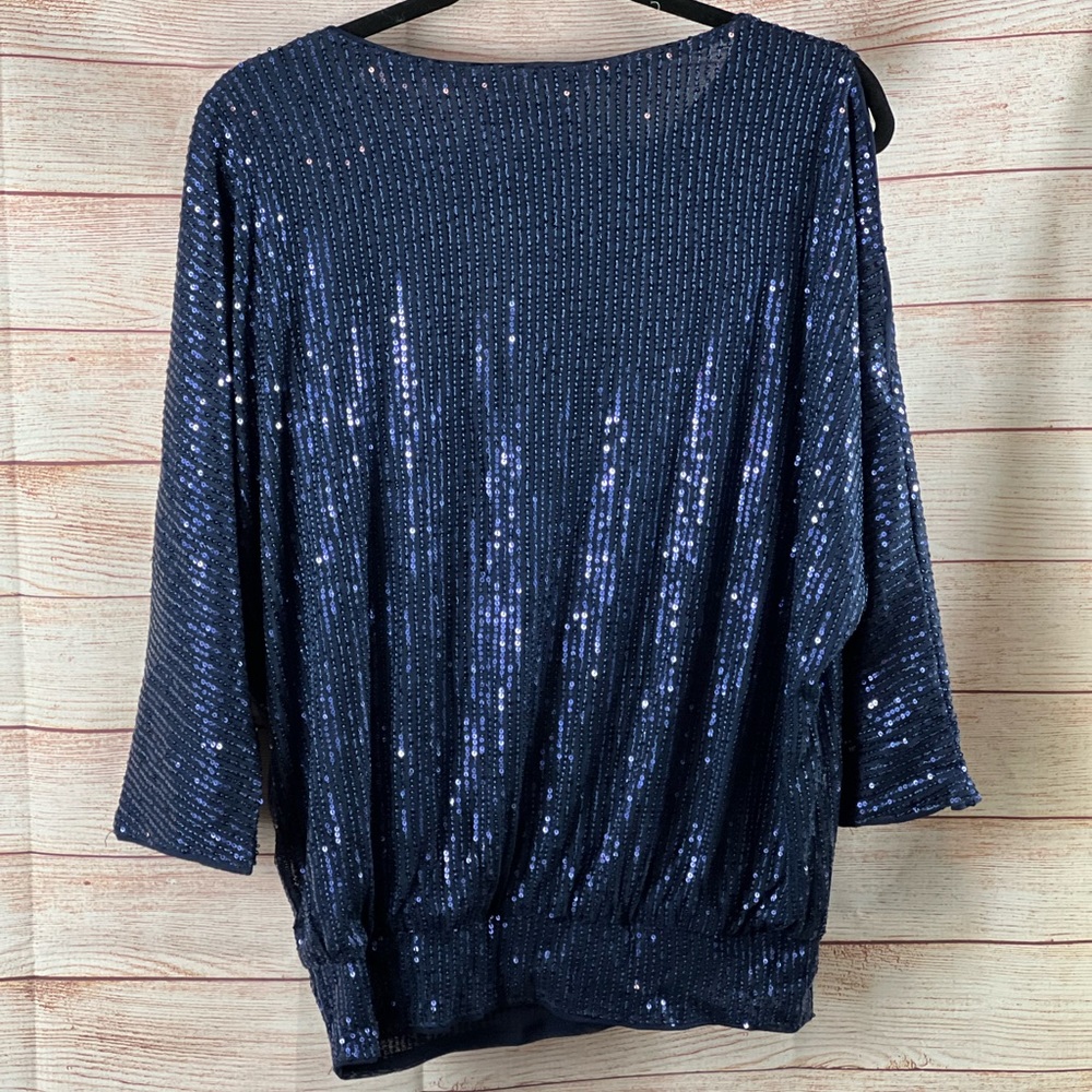 Jasambac Navy Sequin Cold Shoulder Top - Picture 2 of 8